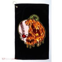 Spooky Halloween Skull Pumpkin Baseball Golf Towel thumb 0