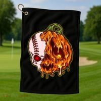 Spooky Halloween Skull Pumpkin Baseball Golf Towel thumb 1