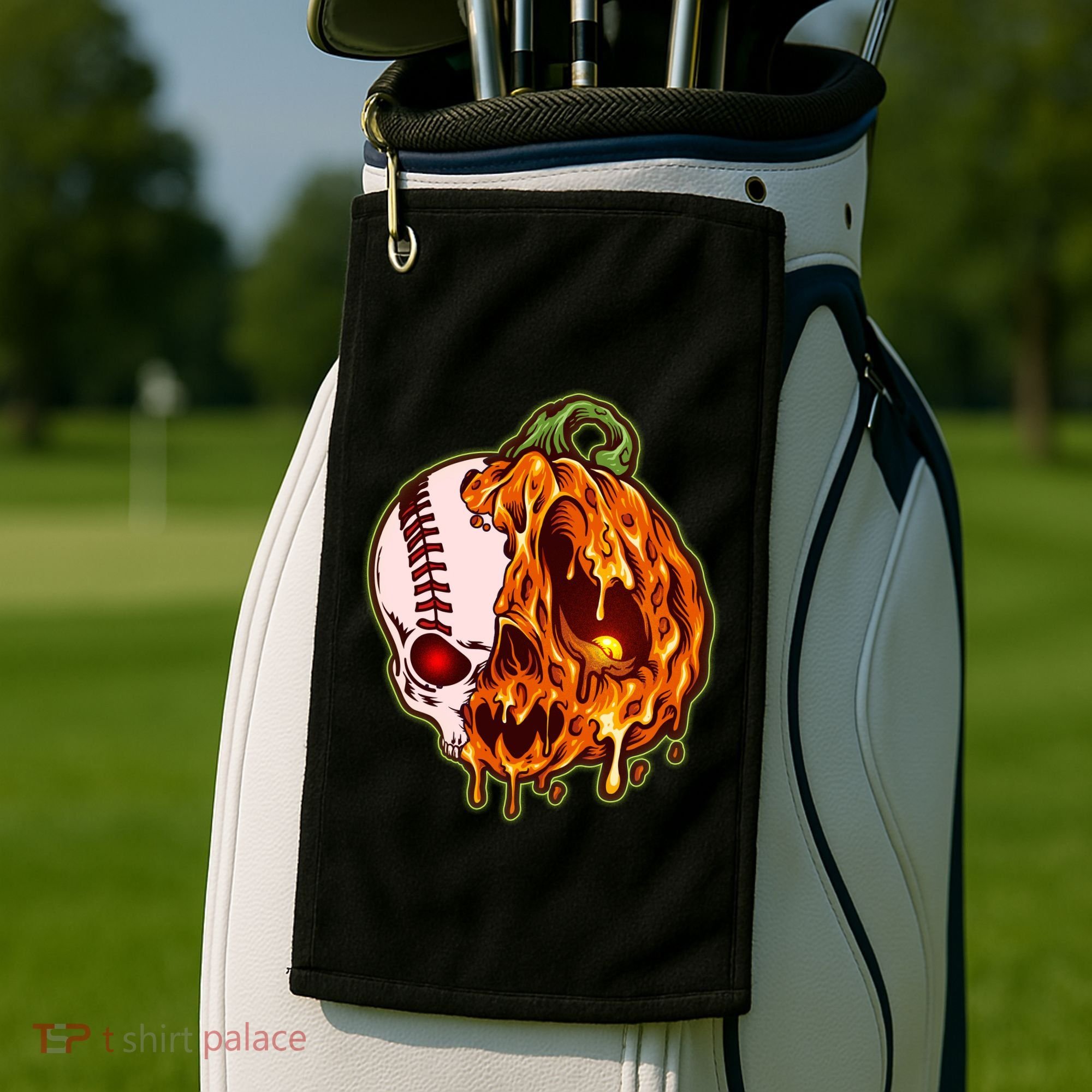Spooky Halloween Skull Pumpkin Baseball Golf Towel