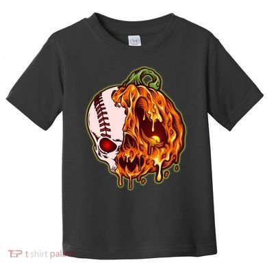 Spooky Halloween Skull Pumpkin Baseball Toddler T-Shirt
