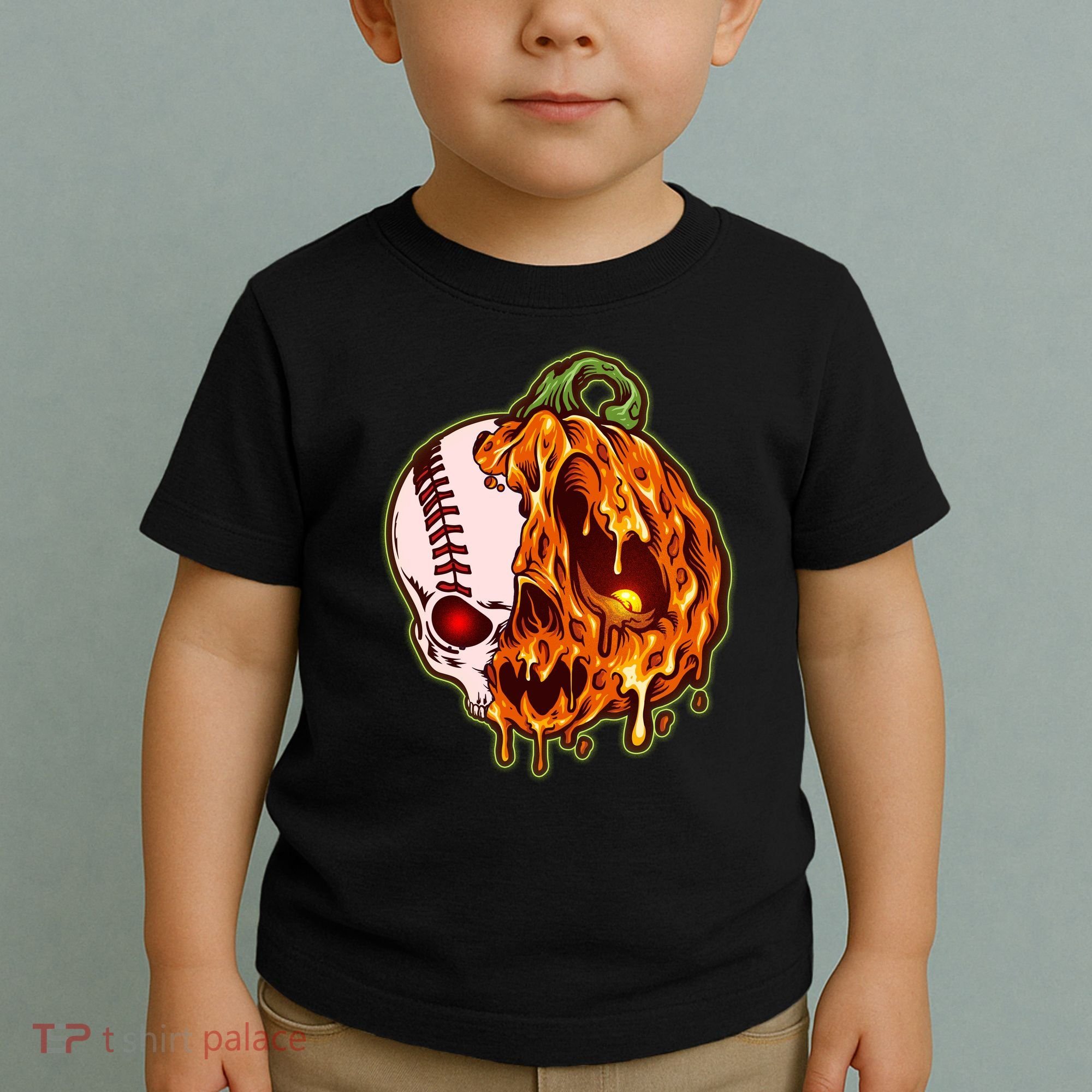Spooky Halloween Skull Pumpkin Baseball Toddler T-Shirt
