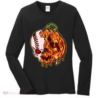 Spooky Halloween Skull Pumpkin Baseball Women's Long Sleeve Shirt thumb 0