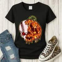 Spooky Halloween Skull Pumpkin Baseball Women's T-Shirt thumb 3
