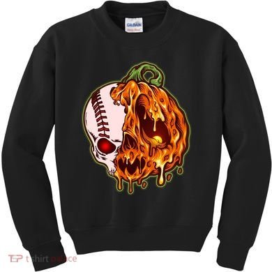 Spooky Halloween Skull Pumpkin Baseball Kids Sweatshirt