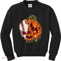 Spooky Halloween Skull Pumpkin Baseball Kids Sweatshirt thumb 0