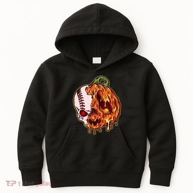 Spooky Halloween Skull Pumpkin Baseball Kids Hoodie
