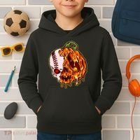 Spooky Halloween Skull Pumpkin Baseball Kids Hoodie thumb 2