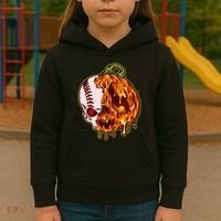 Spooky Halloween Skull Pumpkin Baseball Kids Hoodie thumb 3