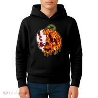 Spooky Halloween Skull Pumpkin Baseball Kids Hoodie thumb 4