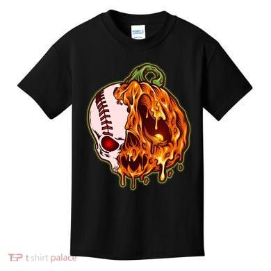 Spooky Halloween Skull Pumpkin Baseball Kids T-Shirt