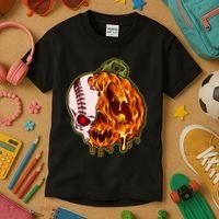 Spooky Halloween Skull Pumpkin Baseball Kids T-Shirt thumb 3