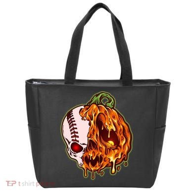 Spooky Halloween Skull Pumpkin Baseball Tote Bag