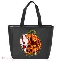 Spooky Halloween Skull Pumpkin Baseball Tote Bag thumb 0