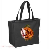 Spooky Halloween Skull Pumpkin Baseball Tote Bag thumb 2