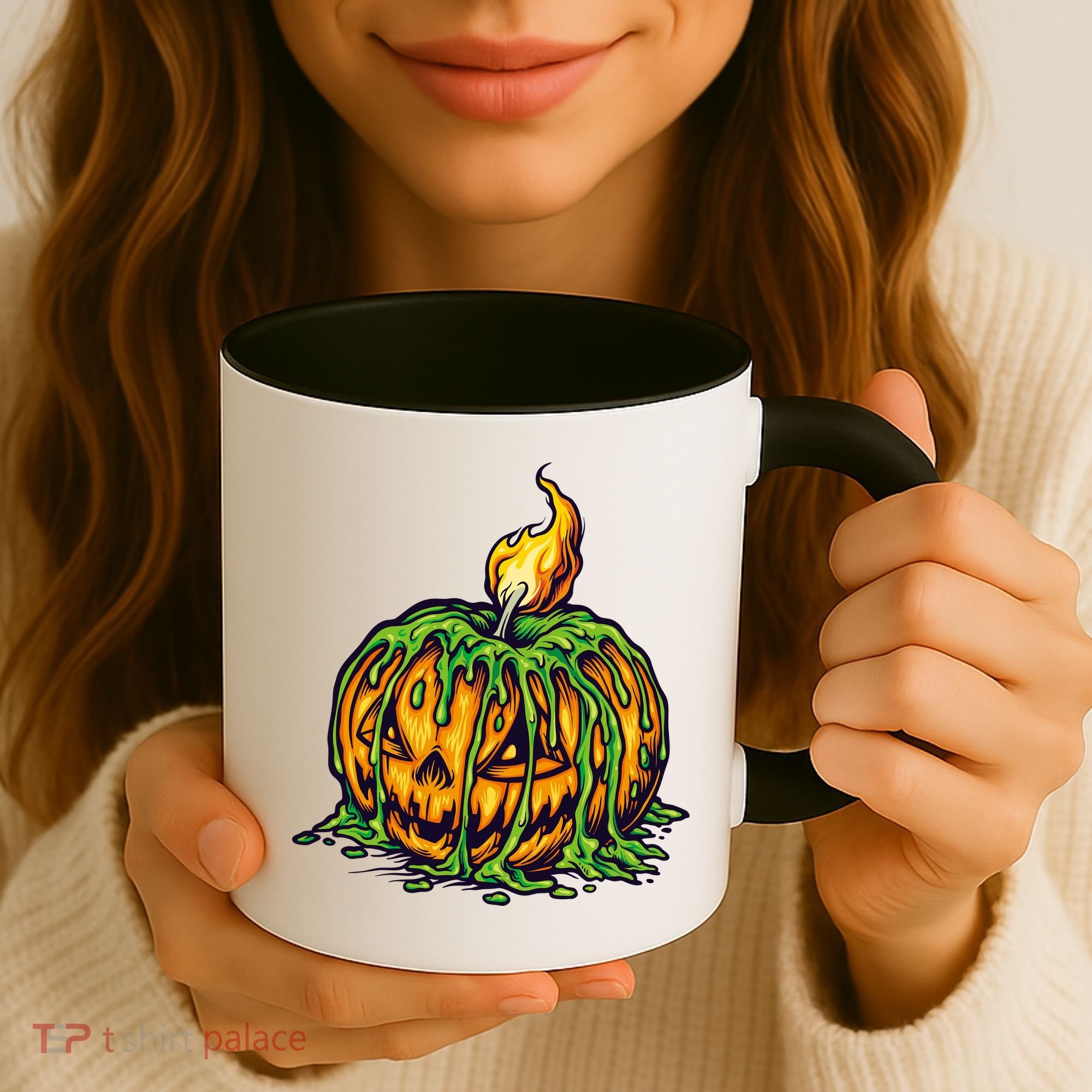 Spooky Halloween Scary Pumpkins Candle Coffee Mug
