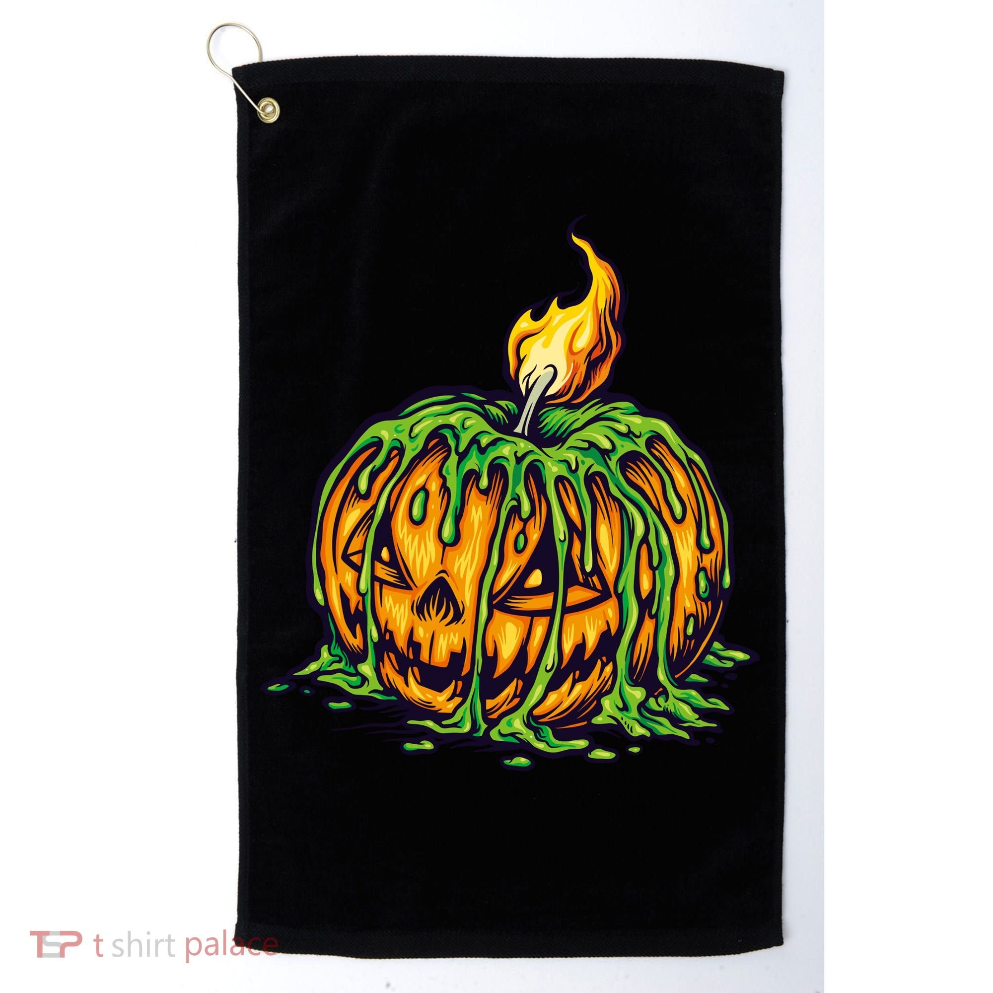 Spooky Halloween Scary Pumpkins Candle Golf Towel
