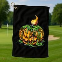 Spooky Halloween Scary Pumpkins Candle Golf Towel thumb 1