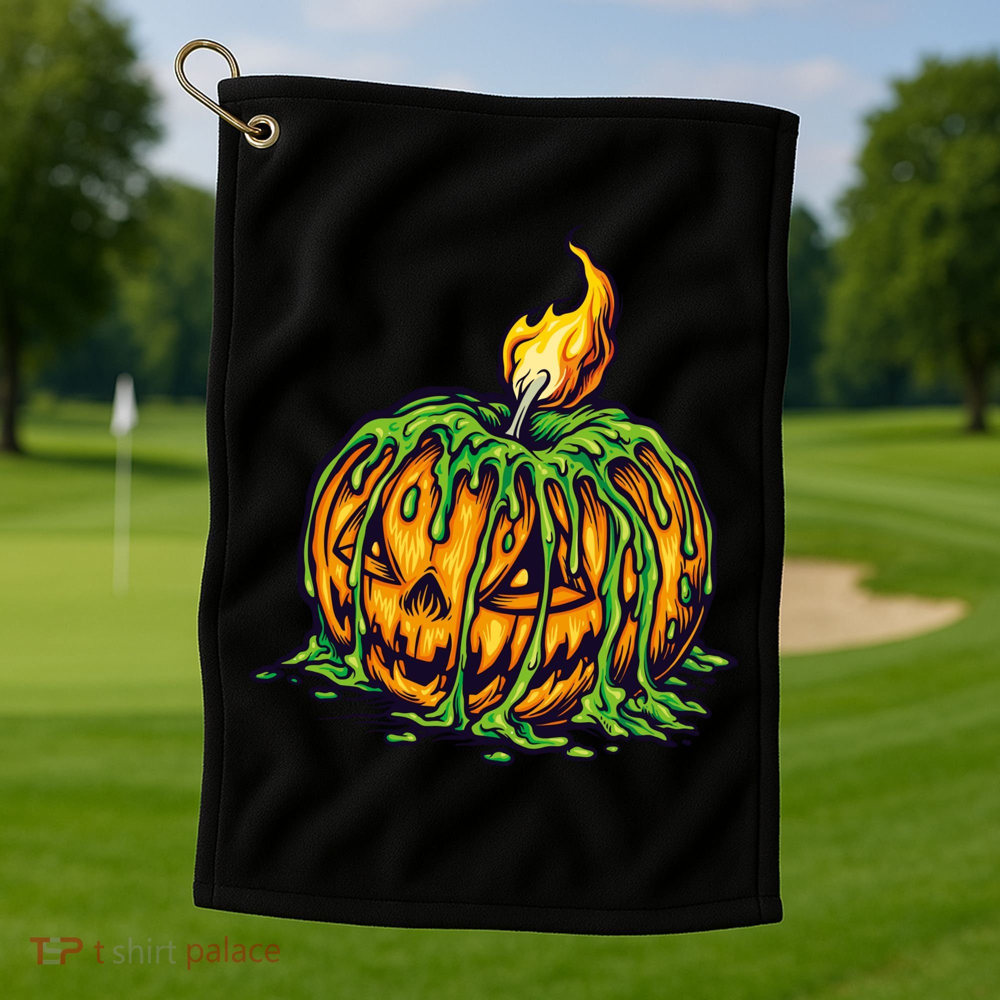 Spooky Halloween Scary Pumpkins Candle Golf Towel