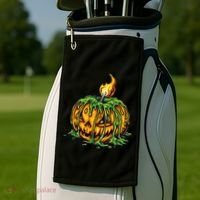 Spooky Halloween Scary Pumpkins Candle Golf Towel thumb 2