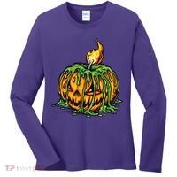 Spooky Halloween Scary Pumpkins Candle Women's Long Sleeve Shirt thumb 0