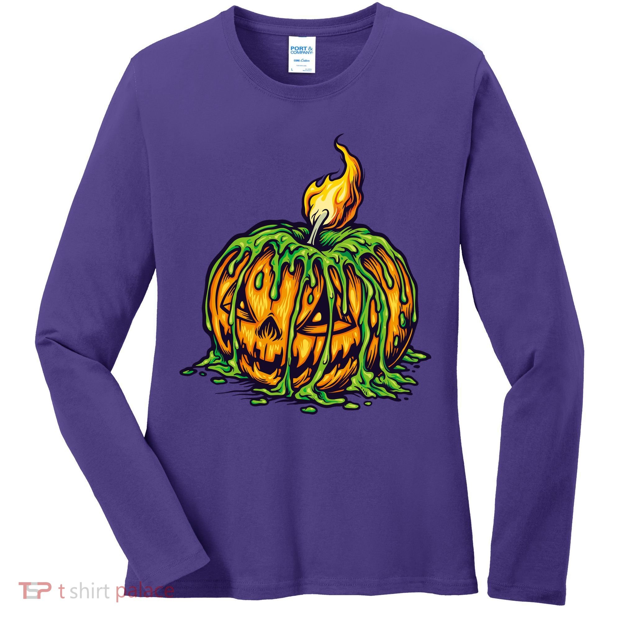 Spooky Halloween Scary Pumpkins Candle Women's Long Sleeve Shirt