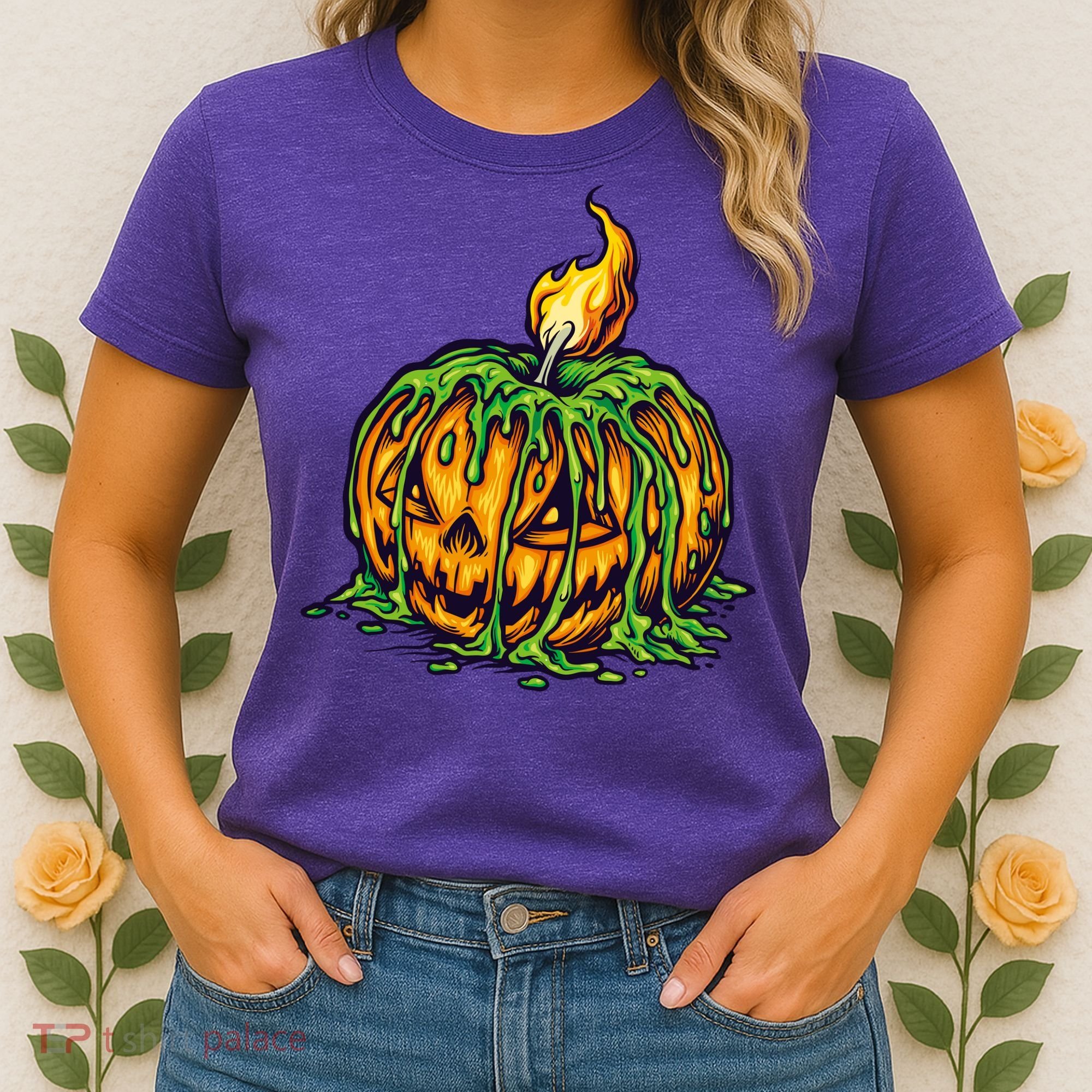 Spooky Halloween Scary Pumpkins Candle Women's T-Shirt