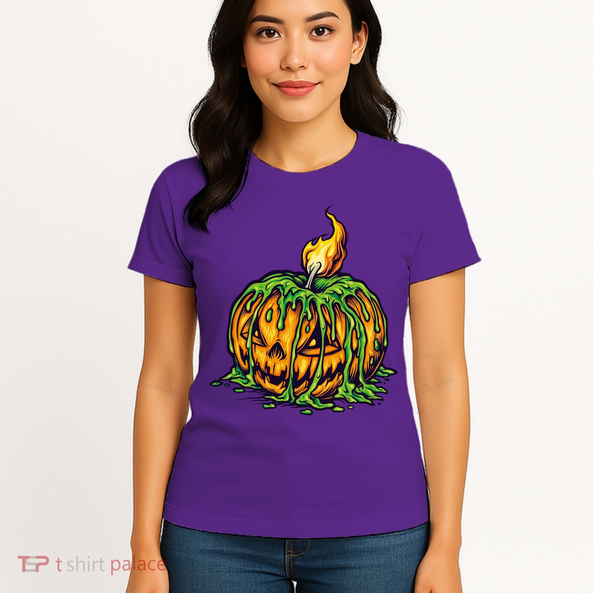 Spooky Halloween Scary Pumpkins Candle Women's T-Shirt