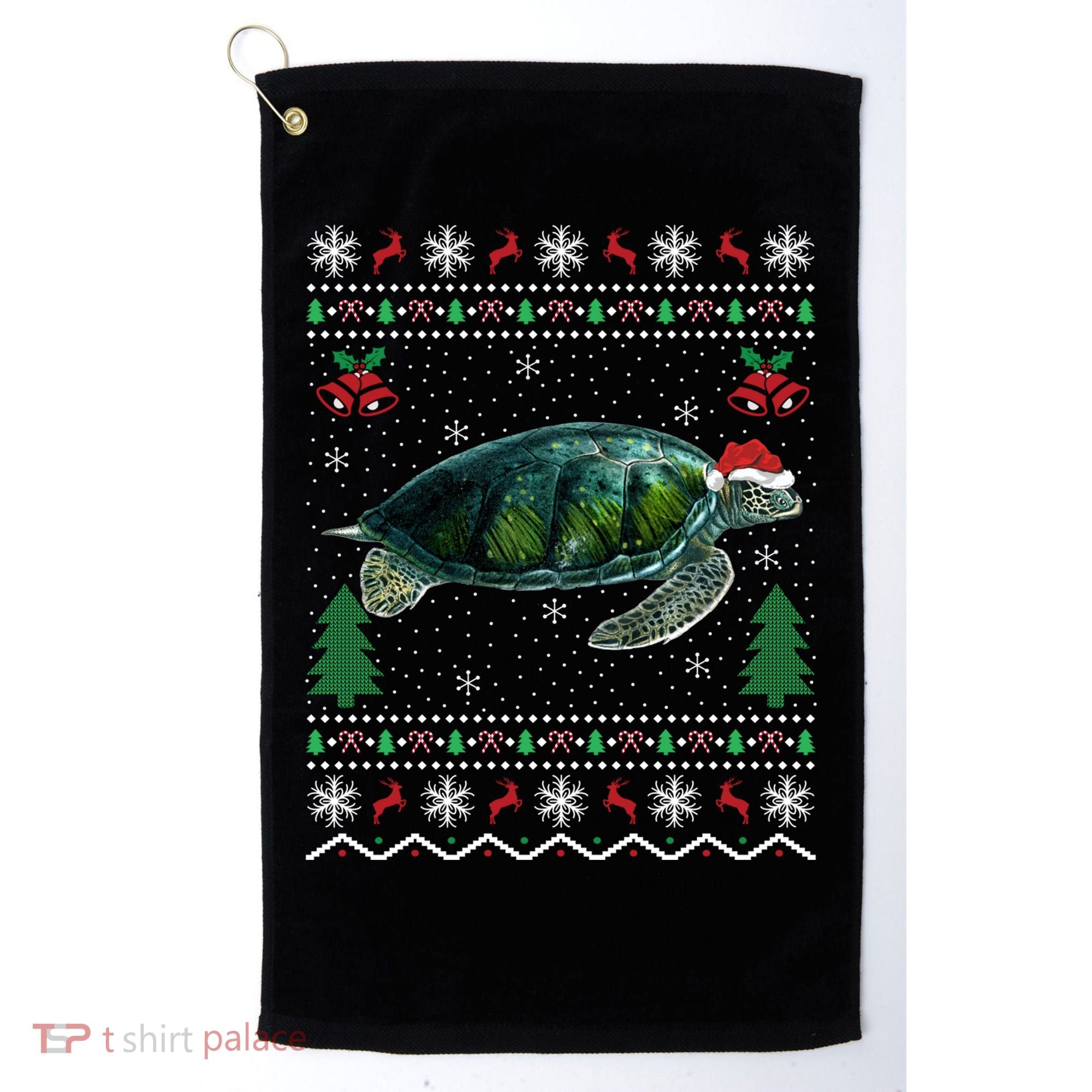 Santa Hat Sea Turtles Lover Xmas Gift Ugly Turtle Christmas Gift Golf Towel
