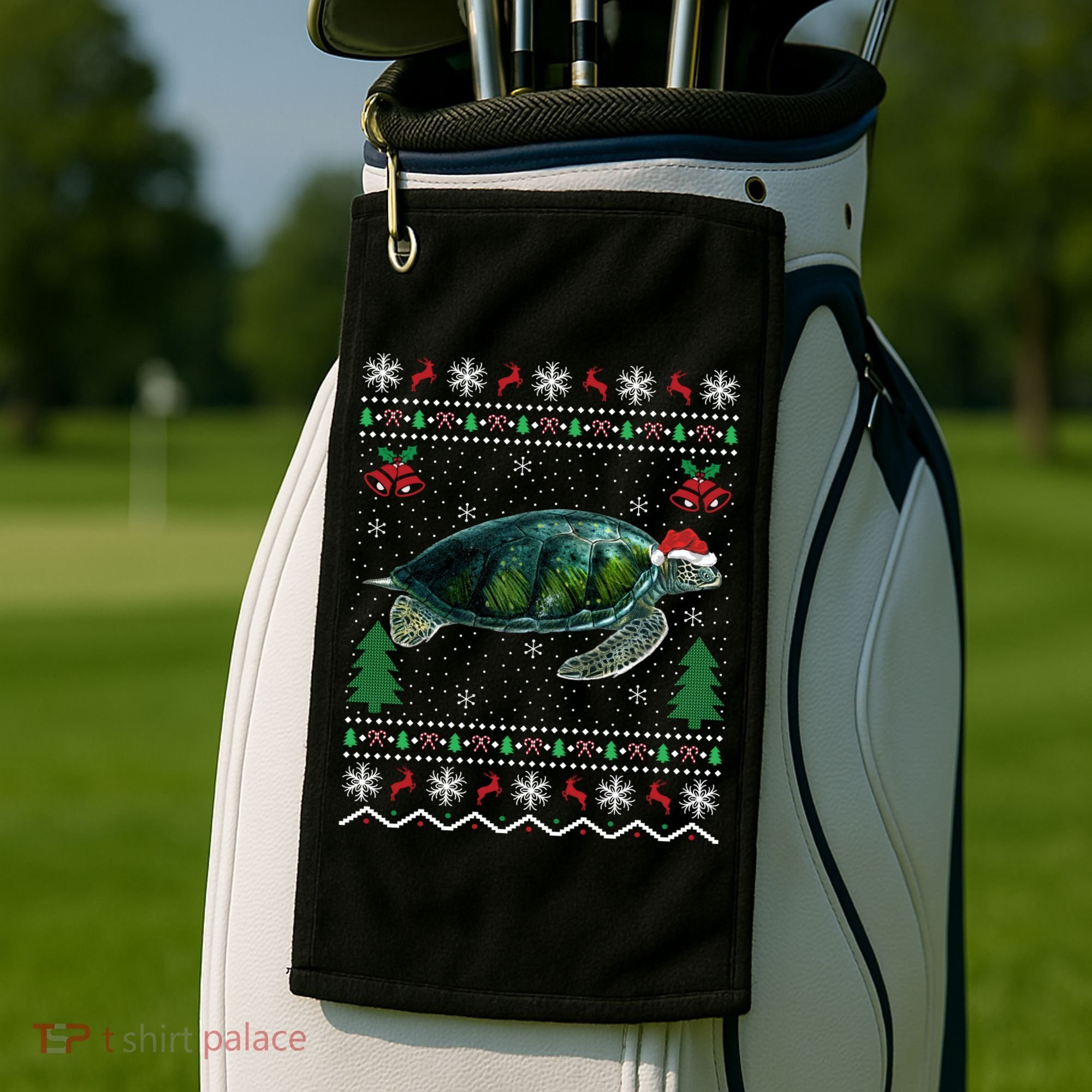 Santa Hat Sea Turtles Lover Xmas Gift Ugly Turtle Christmas Gift Golf Towel