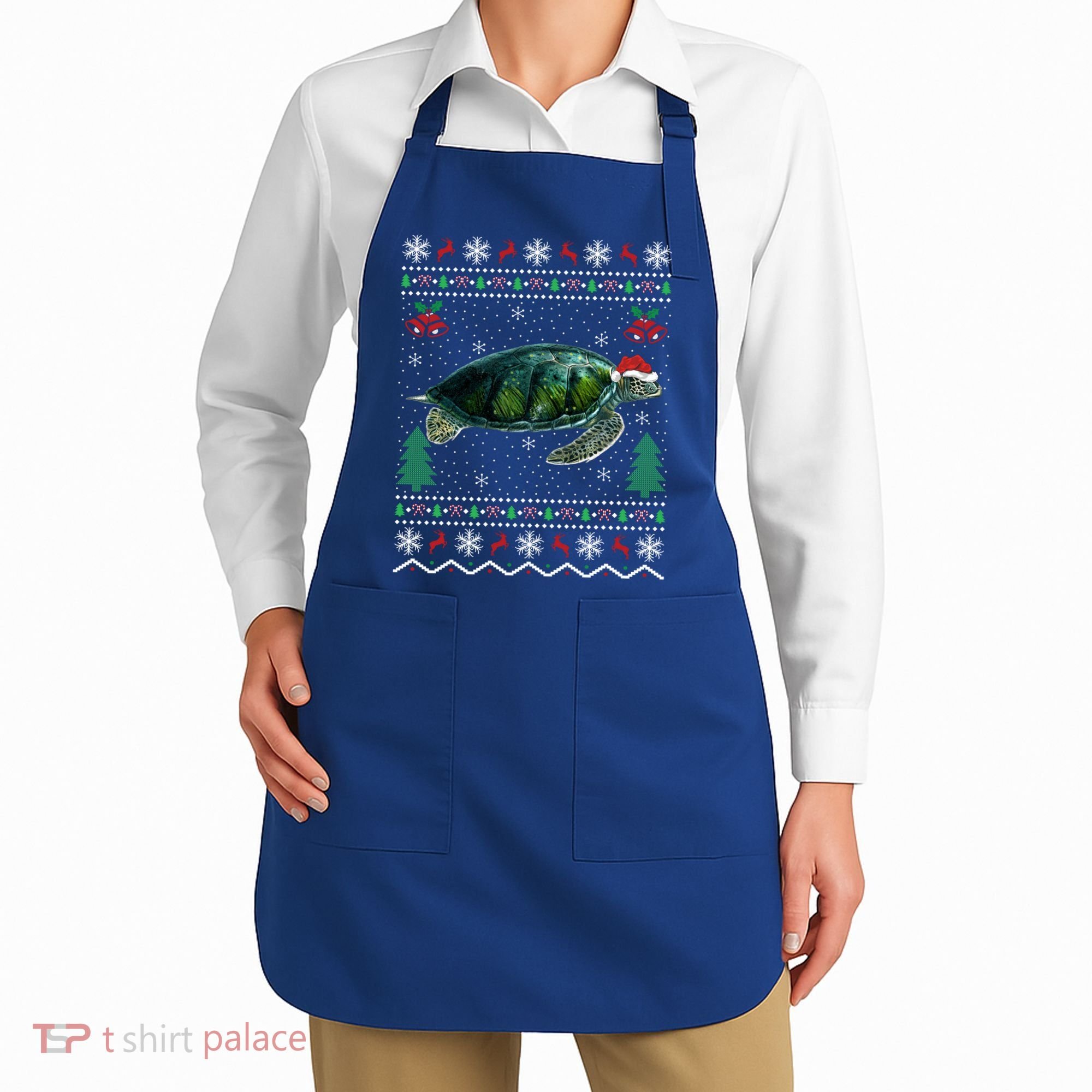 Santa Hat Sea Turtles Lover Xmas Gift Ugly Turtle Christmas Gift Apron