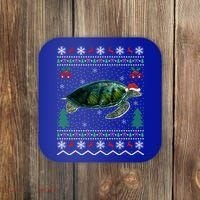 Santa Hat Sea Turtles Lover Xmas Gift Ugly Turtle Christmas Gift Coaster thumb 0