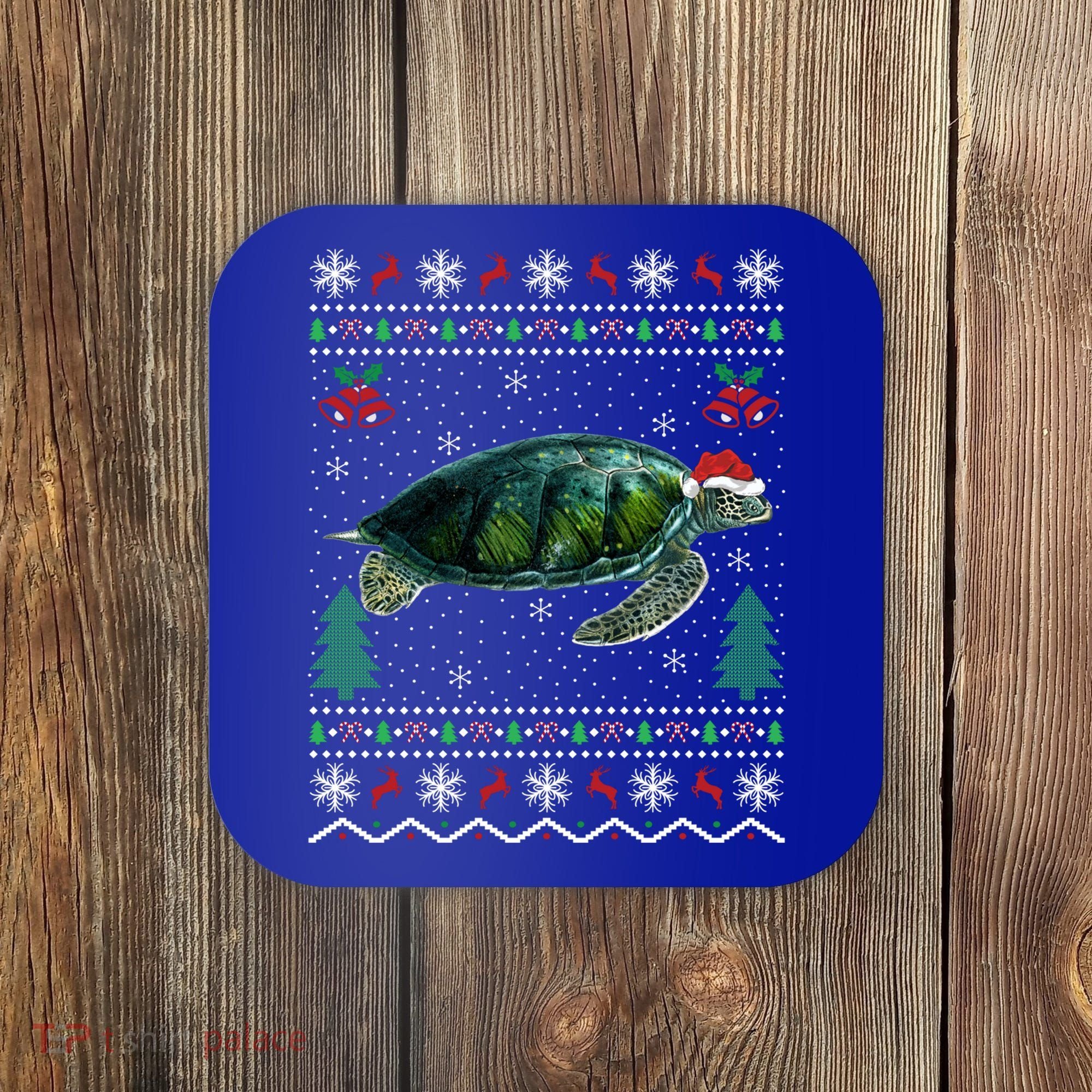 Santa Hat Sea Turtles Lover Xmas Gift Ugly Turtle Christmas Gift Coaster