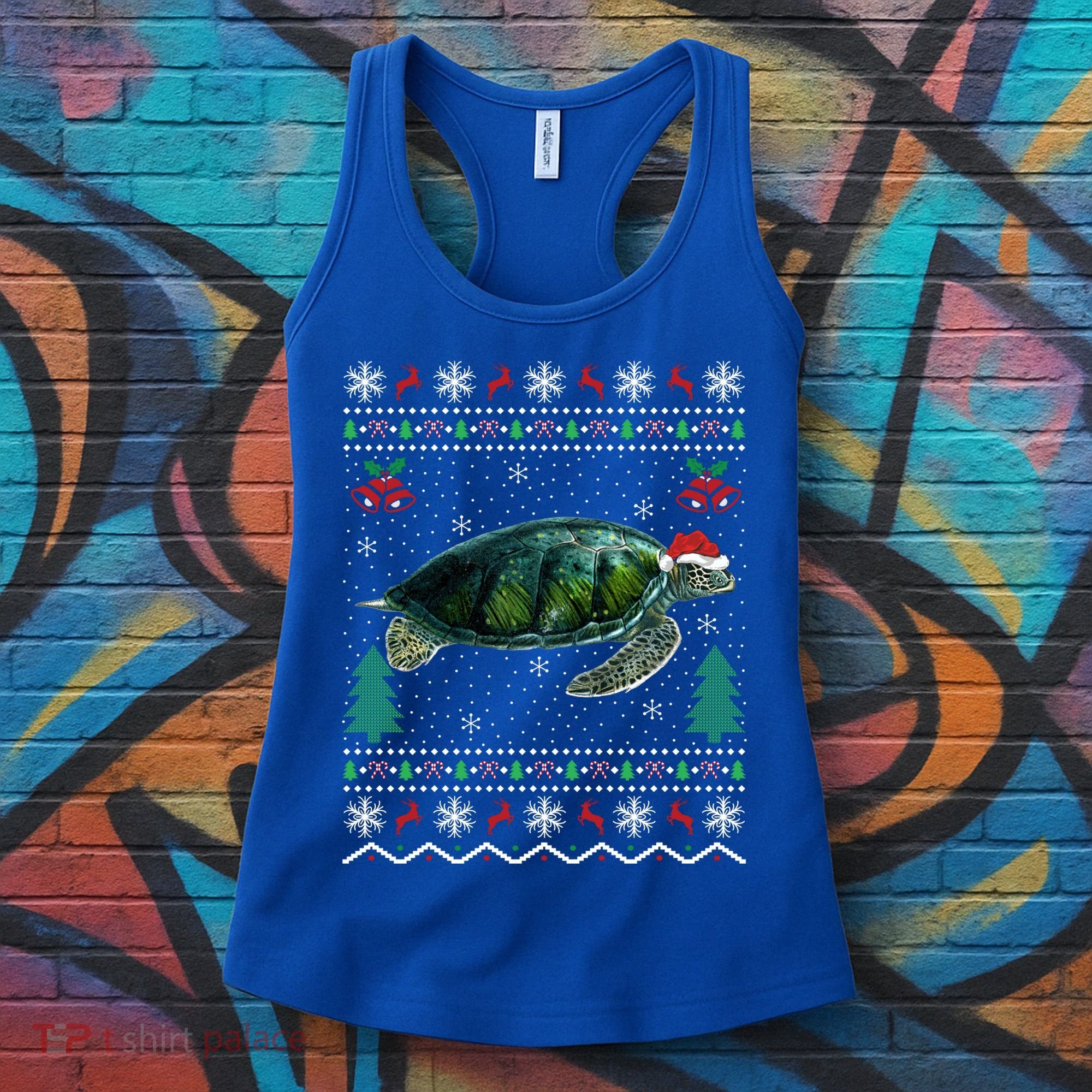 Santa Hat Sea Turtles Lover Xmas Gift Ugly Turtle Christmas Gift Women's Tank Top