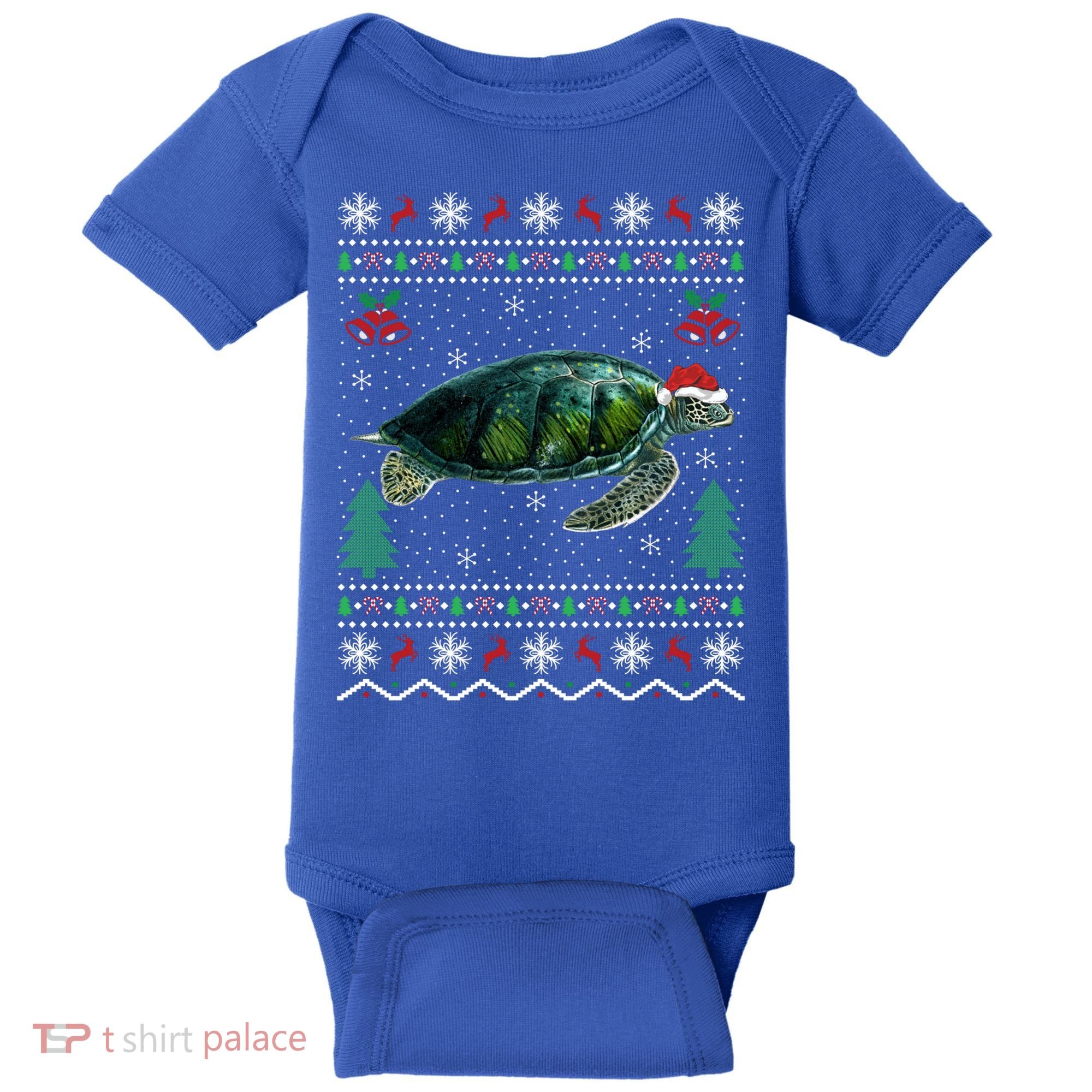 Santa Hat Sea Turtles Lover Xmas Gift Ugly Turtle Christmas Gift Baby Bodysuit
