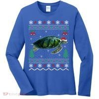Santa Hat Sea Turtles Lover Xmas Gift Ugly Turtle Christmas Gift Women's Long Sleeve Shirt thumb 0