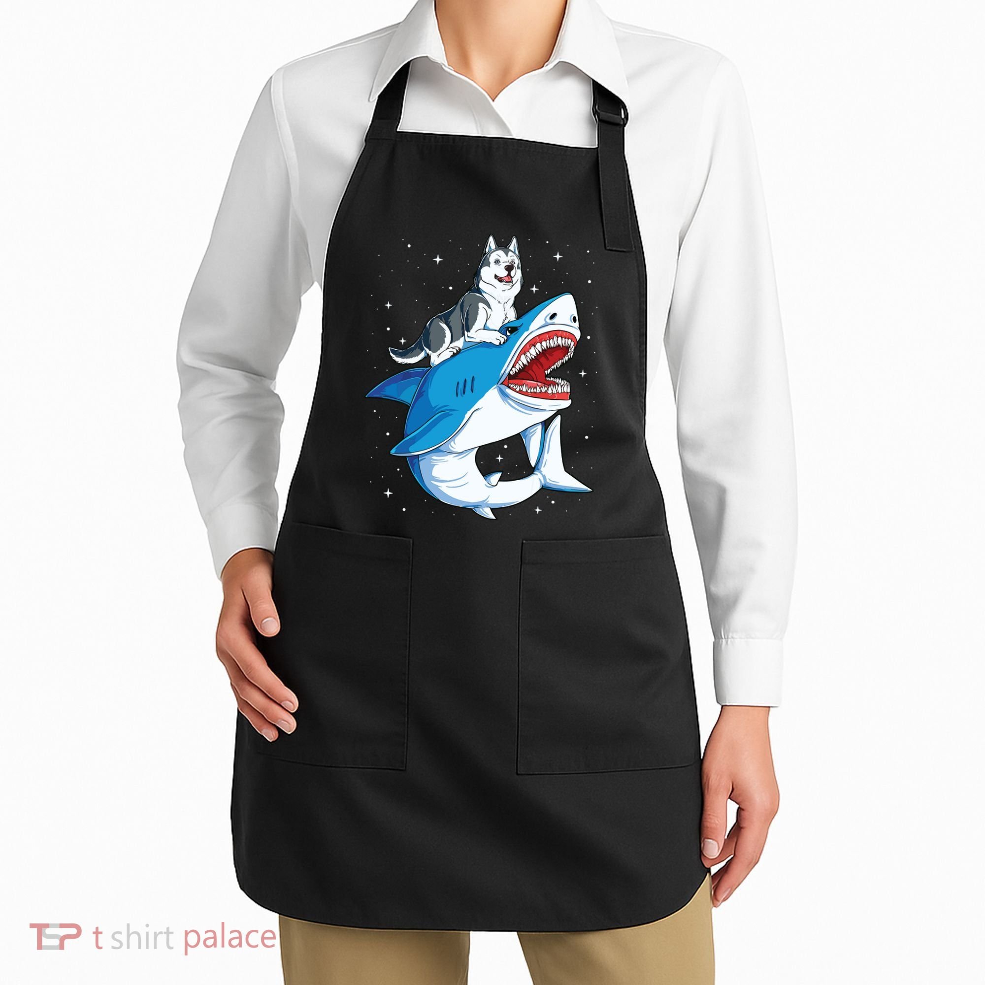 Siberian Husky Shark Jawsome Dog Lover Gifts Space Galaxy Apron