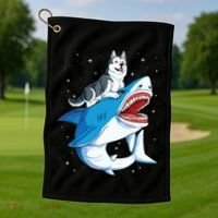 Siberian Husky Shark Jawsome Dog Lover Gifts Space Galaxy Golf Towel thumb 1