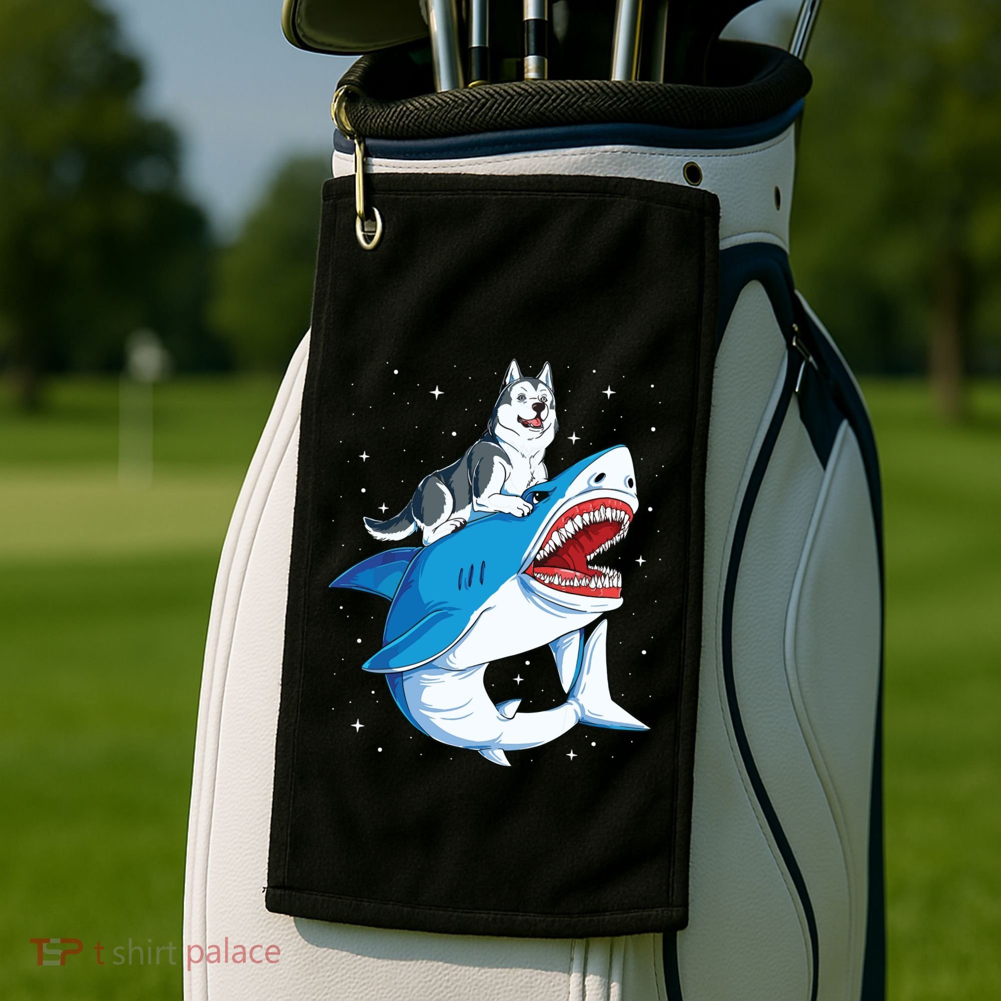 Siberian Husky Shark Jawsome Dog Lover Gifts Space Galaxy Golf Towel