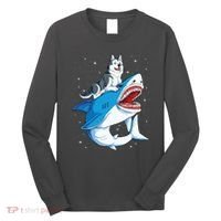 Siberian Husky Shark Jawsome Dog Lover Gifts Space Galaxy Long Sleeve Shirt thumb 0