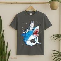Siberian Husky Shark Jawsome Dog Lover Gifts Space Galaxy T-Shirt thumb 2