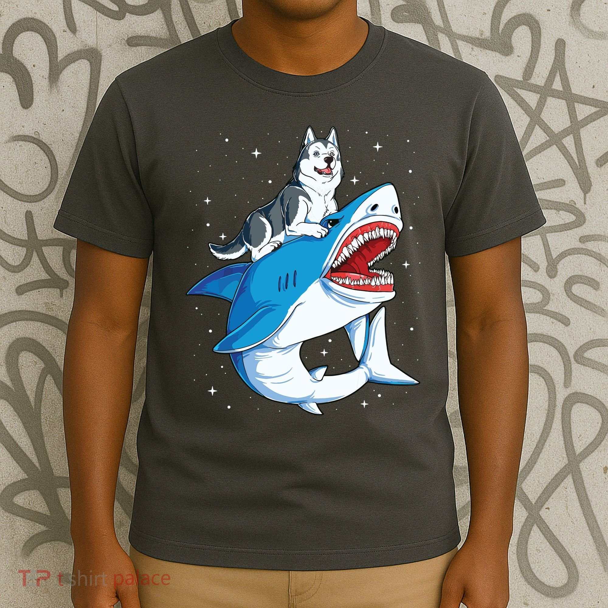 Siberian Husky Shark Jawsome Dog Lover Gifts Space Galaxy T-Shirt