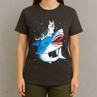 Siberian Husky Shark Jawsome Dog Lover Gifts Space Galaxy T-Shirt thumb 4