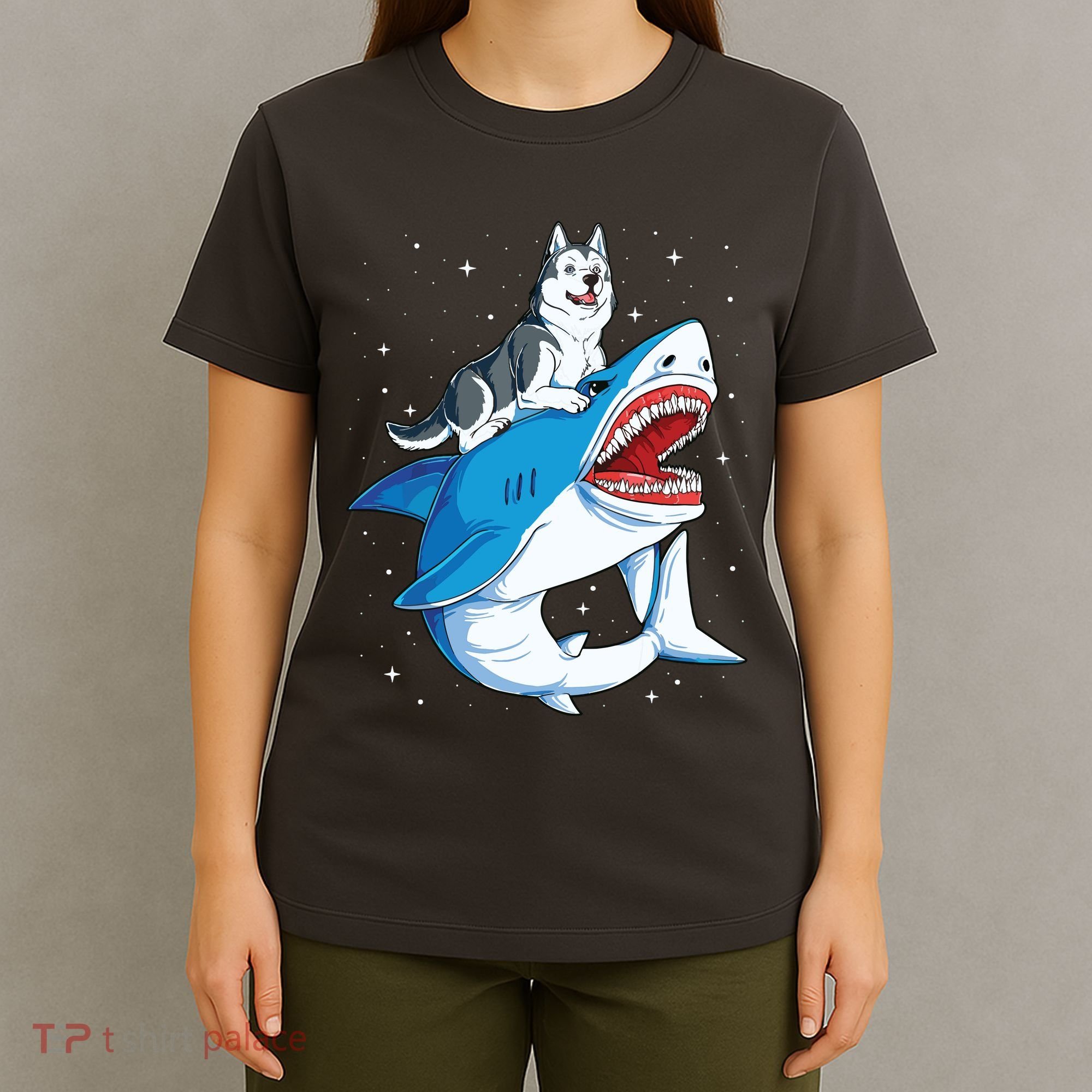 Siberian Husky Shark Jawsome Dog Lover Gifts Space Galaxy T-Shirt