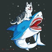 Siberian Husky Shark Jawsome Dog Lover Gifts Space Galaxy T-Shirt thumb 7
