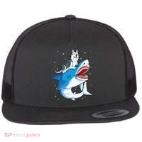 Siberian Husky Shark Jawsome Dog Lover Gifts Space Galaxy Flat Bill Trucker Hat thumb 0