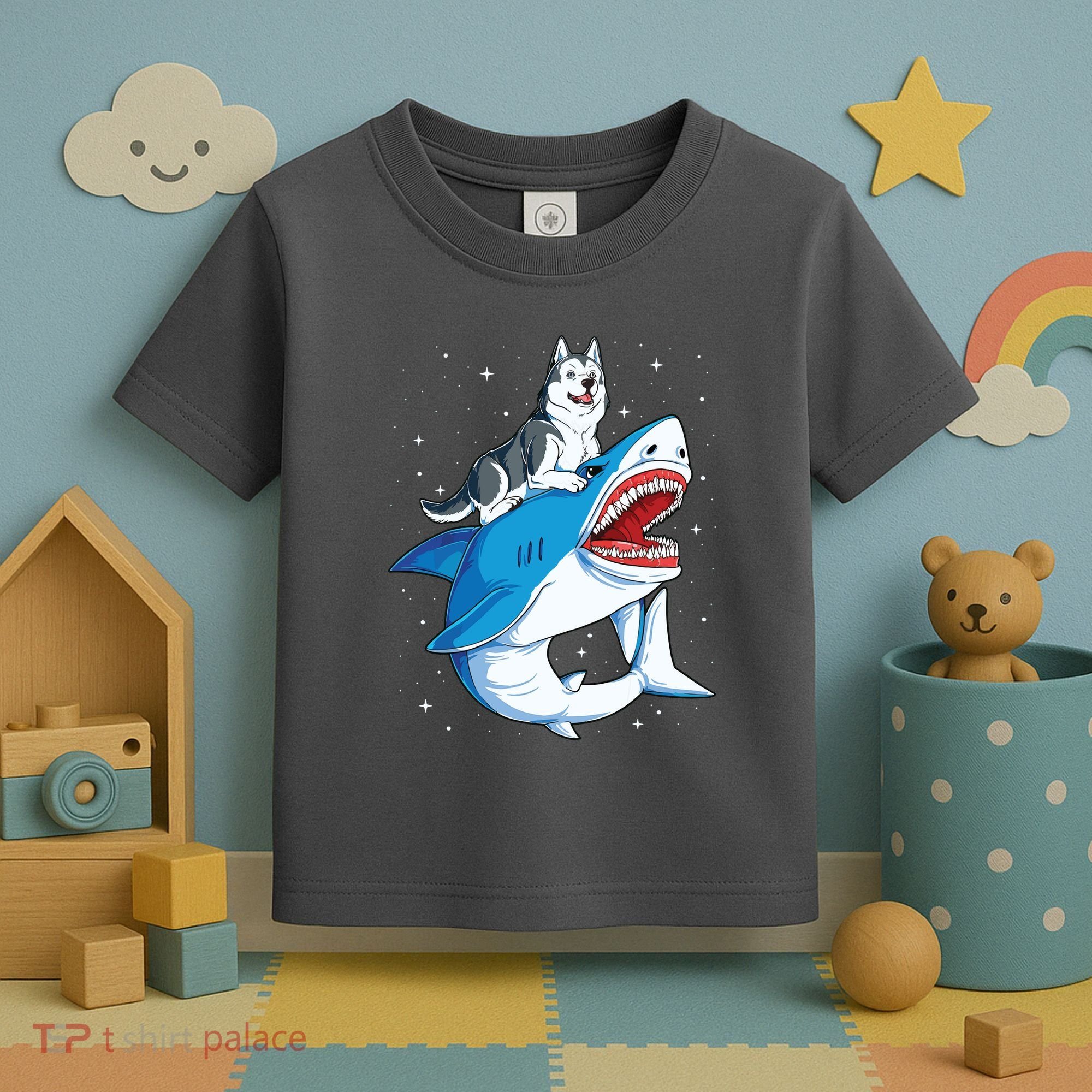Siberian Husky Shark Jawsome Dog Lover Gifts Space Galaxy Toddler T-Shirt
