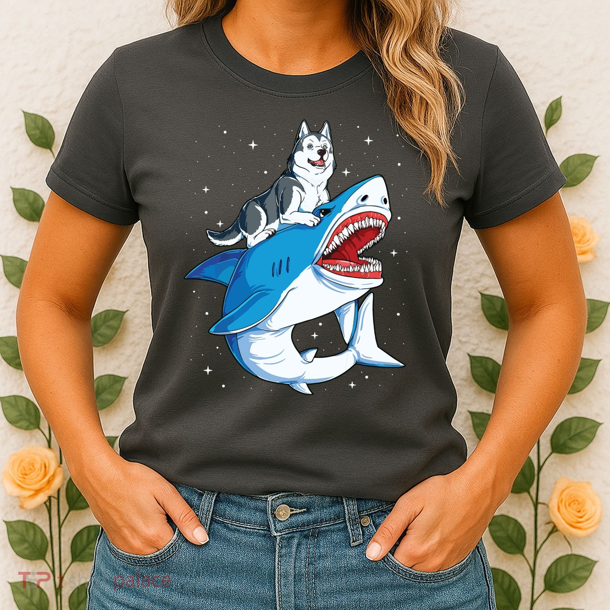Siberian Husky Shark Jawsome Dog Lover Gifts Space Galaxy Women's T-Shirt