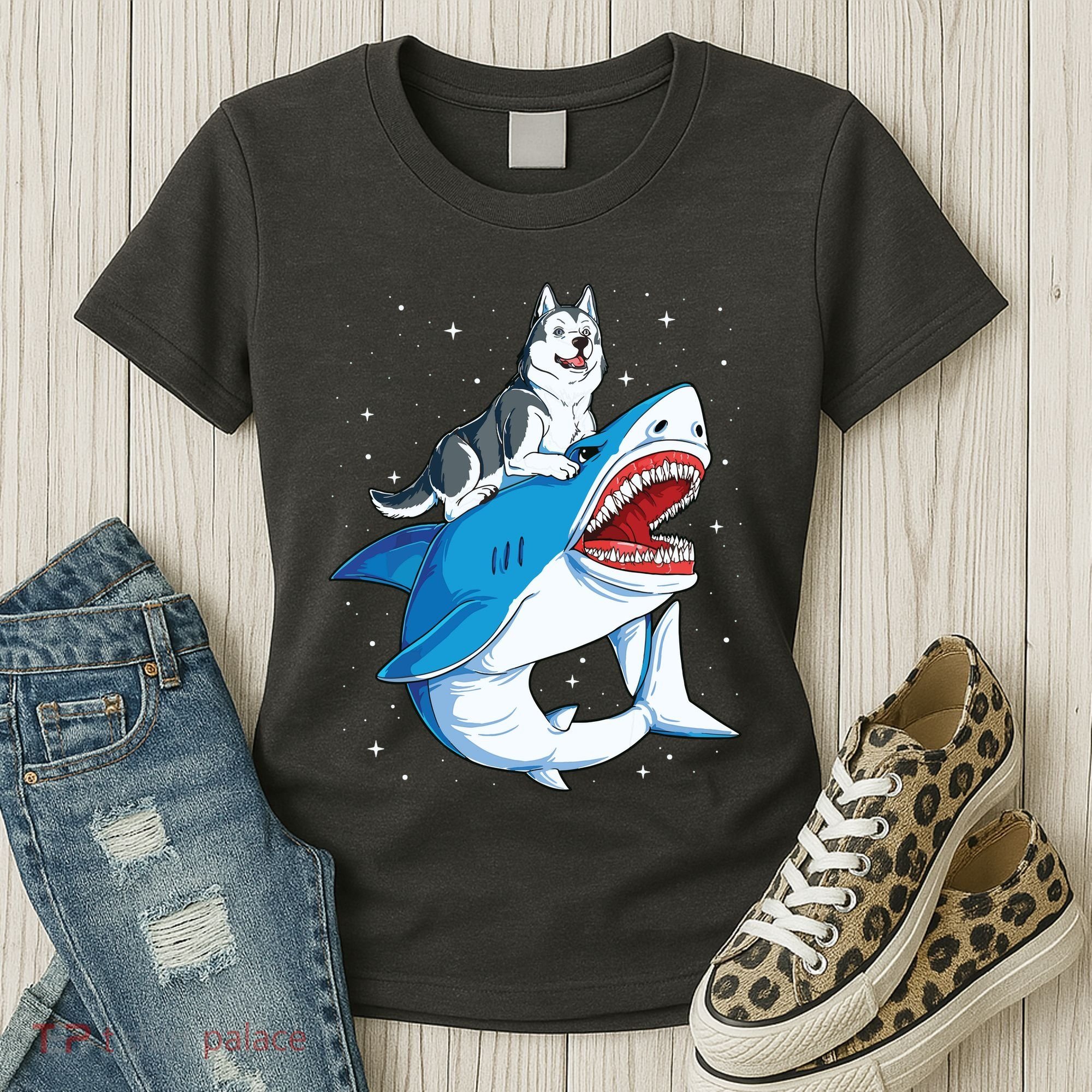 Siberian Husky Shark Jawsome Dog Lover Gifts Space Galaxy Women's T-Shirt