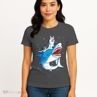 Siberian Husky Shark Jawsome Dog Lover Gifts Space Galaxy Women's T-Shirt thumb 4