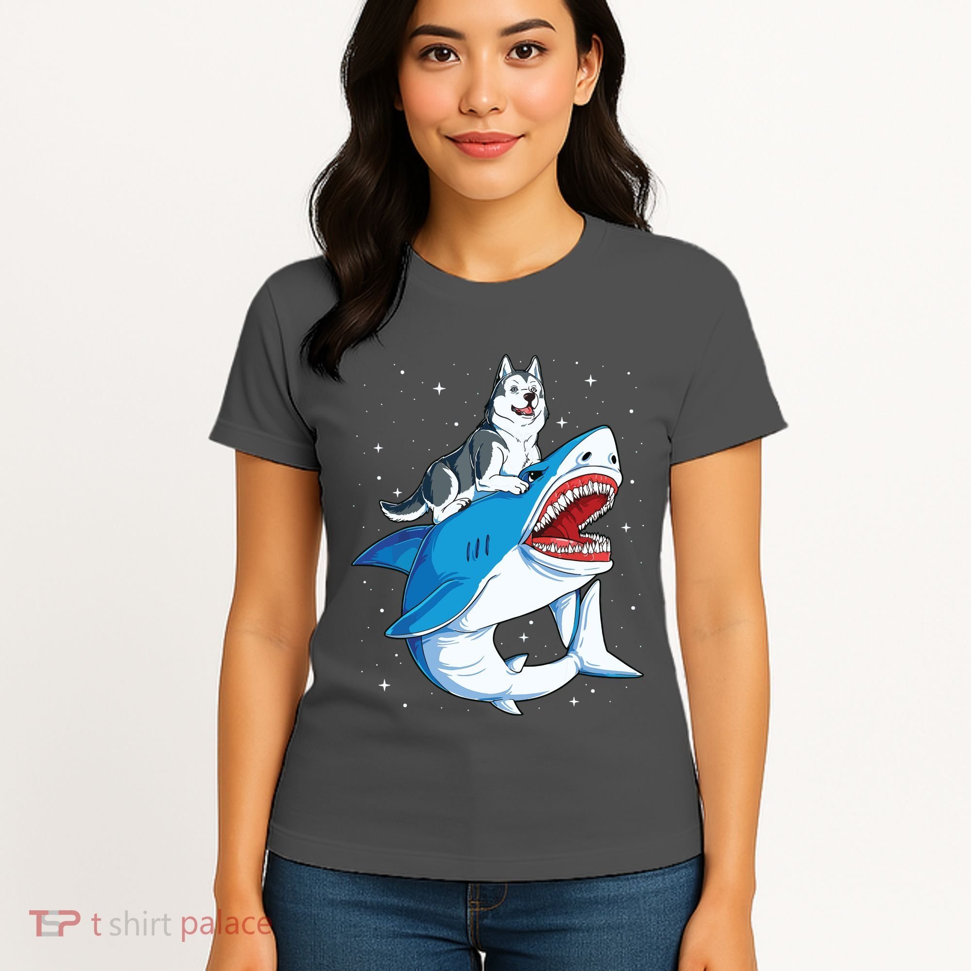 Siberian Husky Shark Jawsome Dog Lover Gifts Space Galaxy Women's T-Shirt